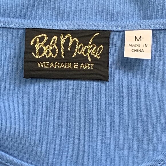 Bob Mackie Embroidered Daffodil Short Sleeve Tee Top Blue Sz M #303G - Picture 5 of 6